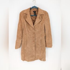 Vintage Y2K Bebe Brown Suede Leather Jacket Peak Lapel Button Front Women’s L